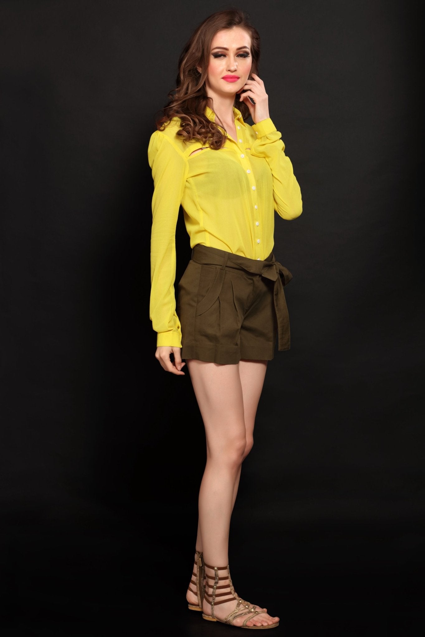 Yellow Georgette Shirt - Dheeraj Sharma